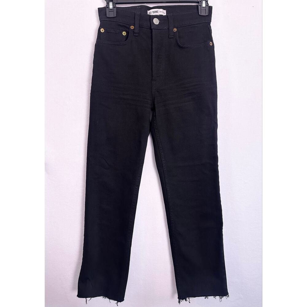 RE/DONE Originals 70s Straight Leg Jet Black Raw Hem Jeans Size 25 High Rise - Picture 2 of 14